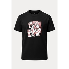 nirvoda Sailor Moon Baskılı Loose Fit Bisiklet Yaka Unisex Tişört Anime Manga Siyah