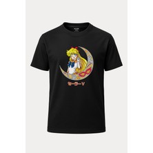 nirvoda Sailor Moon Ay Savaşçısı Baskılı Loose Fit Bisiklet Yaka Unisex Tişört Anime Manga