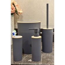 Lüks 4'lü Banyo Seti, Şık Tasarımlı Banyo Takımı; Çöp Kovası, Wc Fırçalık, Sıvı Sabunluk, Diş Fırçalık