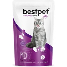 Bestpet 1 kg x 10 Adet  Yetişkin Kediler Için Mix Tavuk Etli, Kuzu Etli ve Balıklı Kuru Mama Dpmah