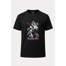 nirvoda Himeno Chainsaw Man Baskılı Loose Fit Bisiklet Yaka Unisex Tişört Anime Manga Siyah