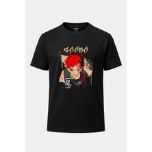 nirvoda Gaara Naruto Baskılı Loose Fit Bisiklet Yaka Unisex Tişört Anime Manga Siyah