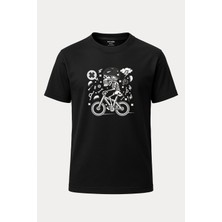 nirvoda Bisikletli Iskelet Baskılı Loose Fit Bisiklet Yaka Unisex Tişört