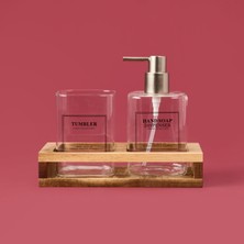 Cam 2'li Kare Sıvı Sabunluk Seti - Şeffaf / Gri / Kahverengi