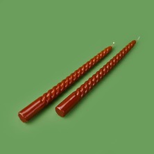 2'li Burgulu Parlak Şamdan Mumu - Karamel - 25 cm