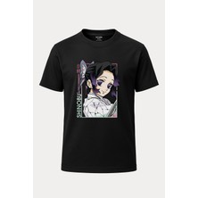 nirvoda Shinobu Kocho Kimetsu No Yaiba Baskılı Loose Fit Bisiklet Yaka Tişört Anime Manga