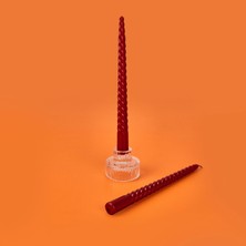 2'li Burgu Şamdan Mumu - Metalik Bordo - 25 cm