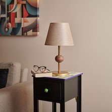 Light Ahşap Detaylı Metal Abajur - Eskitme - 43X25X25 cm