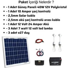 Güneş Enerjisi Aydınlatma Plus Paket – 1x 10AH Şarj Kontrol Cihazı + 1x 50W Güneş Paneli +1x 12V 24AH Akü