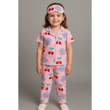 Pjkö Kiraz Desenli Pembe Kısa Kollu Önden Düğmeli Kız Çocuk Pijama Takımı 4-12 Yaş 577K
