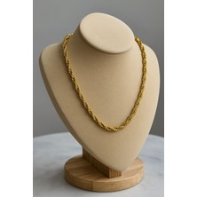 Unisex Gold 5mm Kalın Burgu Çelik Zincir Kolye - Lisinya