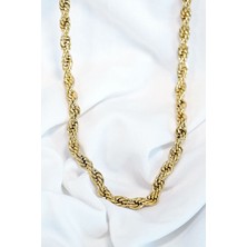 Unisex Gold 5mm Kalın Burgu Çelik Zincir Kolye - Lisinya