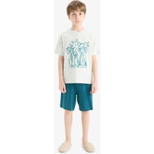 DeFacto Erkek Çocuk Pijama Takımı Kısa Kollu Üst Esnek Belli Şort F1735A825HS