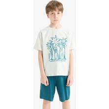 DeFacto Erkek Çocuk Pijama Takımı Kısa Kollu Üst Esnek Belli Şort F1735A825HS
