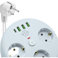 Vea VE-26583 3'lü 1.5 Metre Kablolu 3 USB / Type-C Girişli Akım Korumalı Grup Priz