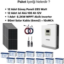 Güneş Enerjisi Bağevi Solar Paket – 5kw Mppt Akıllı Inverter + 12X 285W Güneş Paneli + 12X 12V 100AH Jel Akü