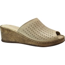 Onlo Ayakkabı K-87 Hakiki Deri Siyah & Bej Dolgu Topuklu Kadın Terlik