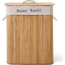 Living Bambu Çift Hazneli Örme Çamaşır Sepeti - Bej - 80 Lt