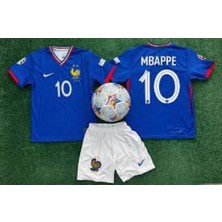 Sidas Mbappe Fransa Milli Takım Iç Saha Mavi Çocuk Forma T-Shrt Şort Takımı Çorap+Bileklik Hediyeli