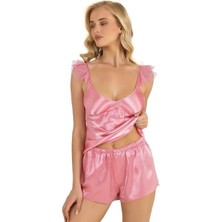 Pembe Saten Şort Takımı 9212