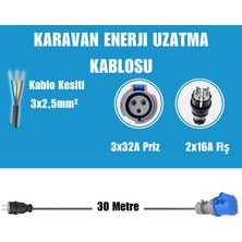 Karavan Elektrik Girişi Uzatma Kablosu 30 Metre  2x16A Fiş - 3x32A Priz
