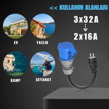 Karavan Elektrik Girişi Uzatma Kablosu 30 Metre  2x16A Fiş - 3x32A Priz