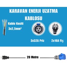 Karavan Elektrik Girişi Uzatma Kablosu 20 Metre  2x16A Fiş - 3x32A Priz