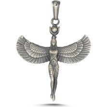 Mısır Antik Tanrıcası Isis Figürlü Üç Boyutlu 925 Ayar Gümüş Erkek Kolye Ucu