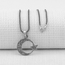 Ay Yıldız Tasarımlı Kelimeyi Tevhid Yazılı 925 Ayar Gümüş Erkek Kolye