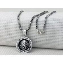 Aslan Figürlü Kral Zincirli Yuvarlak 925 Ayar Gümüş Erkek Kolye