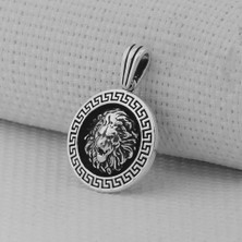 Yuvarlak Aslan Figürlü Kral Zincirli  925 Ayar Gümüş Erkek Kolye Ucu