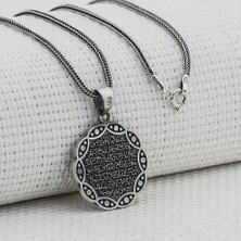 Ayetel Kursi Dualı Yazılı  925 Ayar Gümüş Erkek Kolye