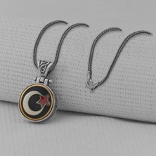 Ay Yıldız Ortası Dönen   925 Ayar Gümüş Erkek Kolye