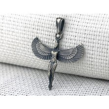 Antik Mısır Tanrıcası Isis Figürlü Üç Boyutlu 925 Ayar Gümüş Erkek Kolye Ucu