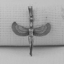 Mısır Antik Tanrıcası Isis Figürlü Üç Boyutlu 925 Ayar Gümüş Erkek Kolye Ucu