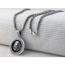 Aslan Figürlü Kral Zincirli Yuvarlak 925 Ayar Gümüş Erkek Kolye