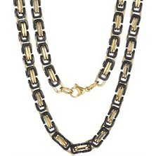 Çelik Takı Seti Bileklik Kolye Kral Zincir Model 0.5 mm 21-55 cm Bizans Bağlantı Altın Sarısı Siyah Black