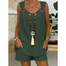 Nidam Butik Kadın Sıfır Kol V Yaka Kuş Gözü Detay Bluz Short Aerobin Ikili Takım