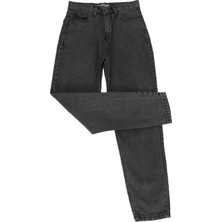 Hacker Fistan Store Kadın Gri Yüksek Bel Rahat Kesim Boru Paça Boyfriend Jean Pantolon