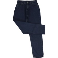 Hacker Fistan Store Kadın Lacivert Yüksek Bel Rahat Kesim Boru Paça Boyfriend Jean Pantolon