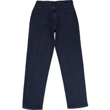 Hacker Fistan Store Kadın Lacivert Yüksek Bel Rahat Kesim Boru Paça Boyfriend Jean Pantolon