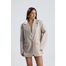 Isawella Üç Cepli Önü Düğmeli Oversize Blazer Ceket - Bej