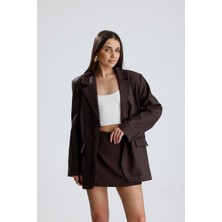 Isawella Üç Cepli Önü Düğmeli Oversize Blazer Ceket - Kahverengi