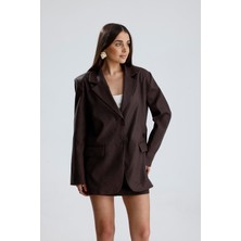 Isawella Üç Cepli Önü Düğmeli Oversize Blazer Ceket - Kahverengi