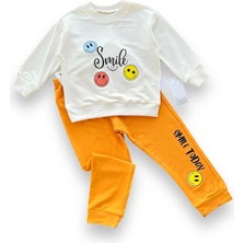 6-9-12-18 Ay Emoje Baskılı Pamuk Penye Kumaş Erkek Bebek Takımı Turuncu