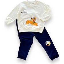 6-9-12-18 Ay Köpek Baskılı Pamuk Penye Kumaş Erkek Bebek Takımı Lacivert