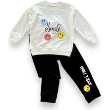 6-9-12-18 Ay Emoje Baskılı Pamuk Penye Kumaş Erkek Bebek Takımı Siyah