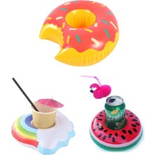 Serenity Haven Donut Karpuz Gökkuşağı 3lü Set Şişme Havuz Deniz Bardak Tutucu Float Bar Seti