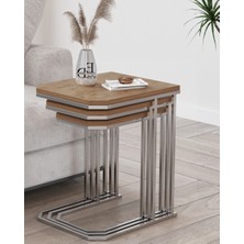 Lyon 3'lü C Zigon Sehpa Gümüş Metal - Atlantik Çam Tabla