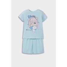 DeFacto %100 Pamuklu Anıme Baskılı Beli Lastikli Pijama Takımı Kız Bebek E1554A525HS